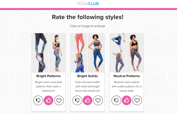 Rate styles in the YogaClub quiz