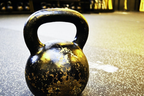 A kettlebell on gym floor